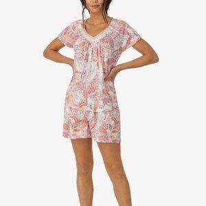 NWT Aria Women's Short Sleeve Boxer 2 Piece Pajama Set - Pink Paisley L